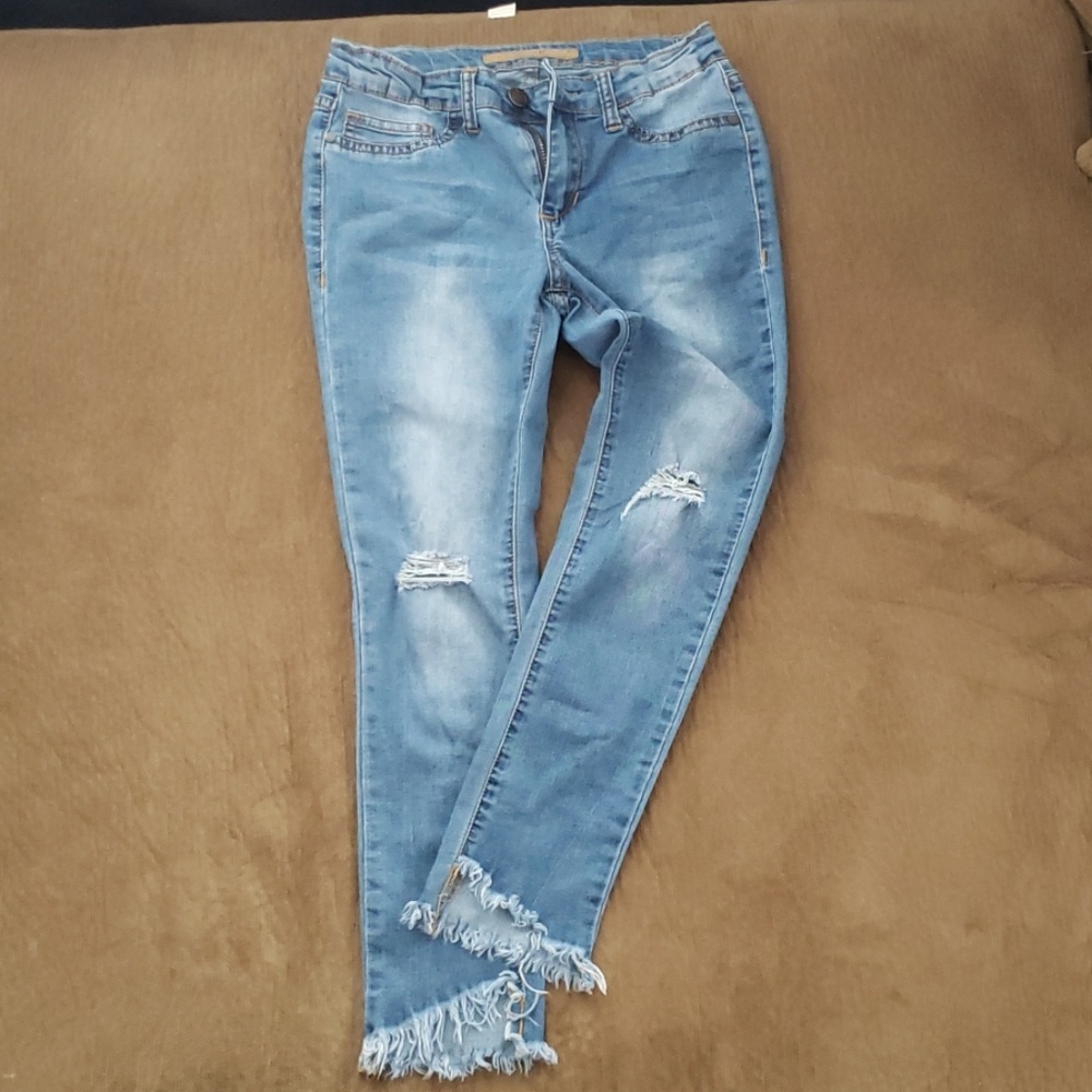 🃏🃏 Girls Ripped Frayed Stretch Skinny Jeans sz 0